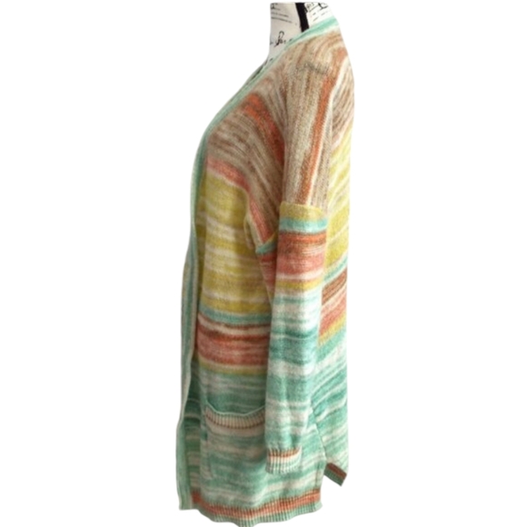 Soft Surroundings Juniper Open Front Cardigan Sweater Aqua Multi Stripe Size XL - Picture 5 of 8